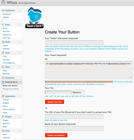 Obtenez des abonnés Twitter dans l'échange de fichiers téléchargeables dans WordPress / Plugins WordPress