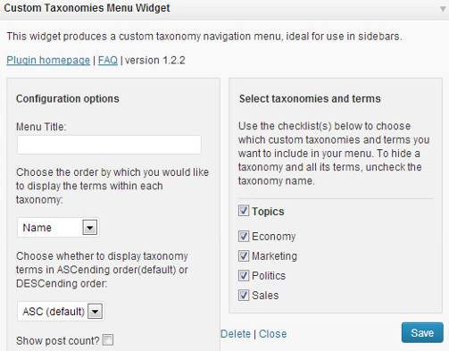 Cómo mostrar los términos de taxonomía personalizados en los widgets de la barra lateral de WordPress / Plugins de WordPress