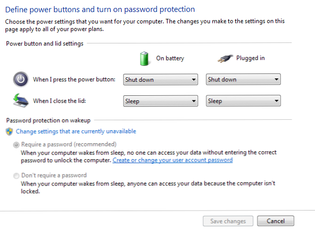 Configuración de la tapa del portátil de Windows