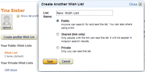 Amazon wish list private address